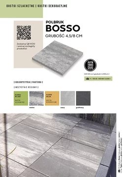 Karta katalogowa ze szczegółami oferty płyt tarasowych Bosso firmy Polbruk w formacie JPG.