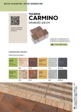 Karta katalogowa ze szczegółami oferty kostki brukowej Carmino firmy Polbruk w formacie JPG.
