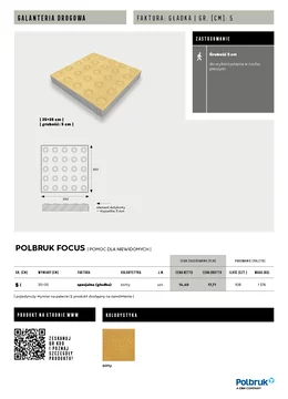 Karta katalogowa ze szczegółami oferty kostki i płyty chodnikowej Focus firmy Polbruk w formacie JPG.