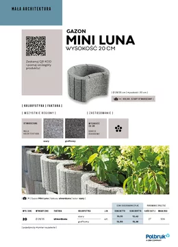 Karta katalogowa ze szczegółami oferty gazonu Mini Luna firmy Polbruk w formacie JPG.