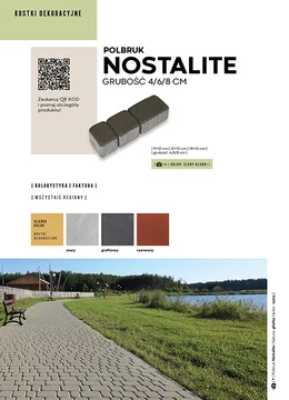 Karta katalogowa ze szczegółami oferty kostki brukowej Nostaite firmy Polbruk w formacie JPG.