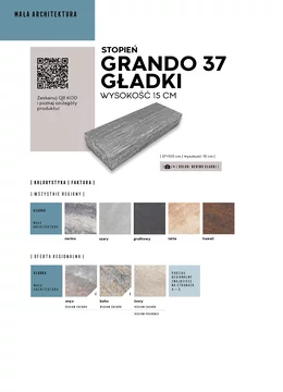 Karta katalogowa ze szczegółami oferty stopnia schodowego Grando firmy Polbruk w formacie JPG.