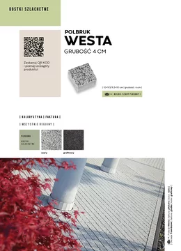 Karta katalogowa ze szczegółami oferty kostki brukowej szlachetnej Westa firmy Polbruk w formacie JPG.