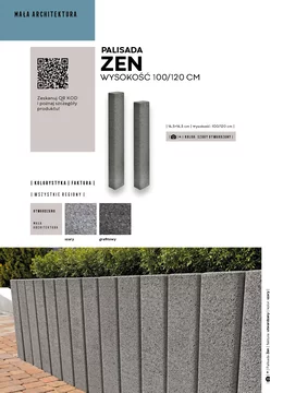 Karta katalogowa ze szczegółami oferty palisady Zen firmy Polbruk w formacie JPG.